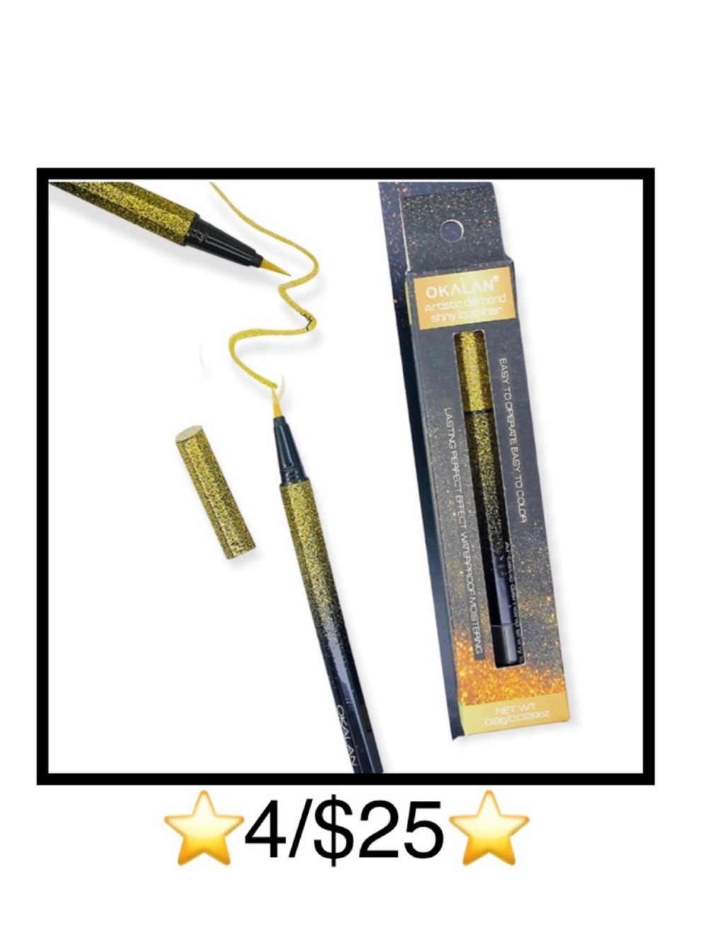 Okalan Artistic Diamond Shiny Liquid Waterproof Glitter Liner in Gold